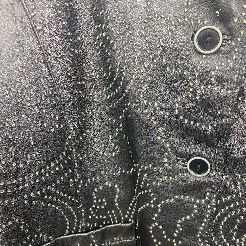 Vakko Leather Vintage Stitched Pattern Rare 3 Button Jacket
